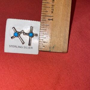 Sterling Silver Turquoise Cross Stud Earrings